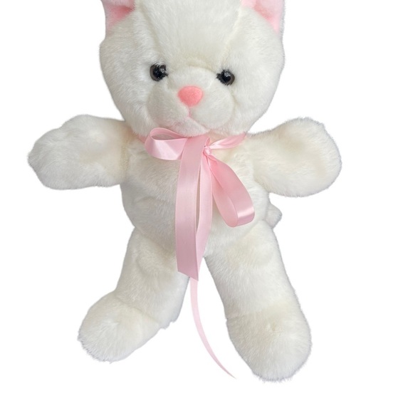 Teddy bear plush puppet, white with black eyes and pink ears, 13 inches tall. - Picture 2 of 6